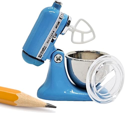 ChangThai Design Pequeña máquina mezcladora de masa de pan azul de 1 pulgadas de alto, figura movible, acero y resina, accesorios de decoración en