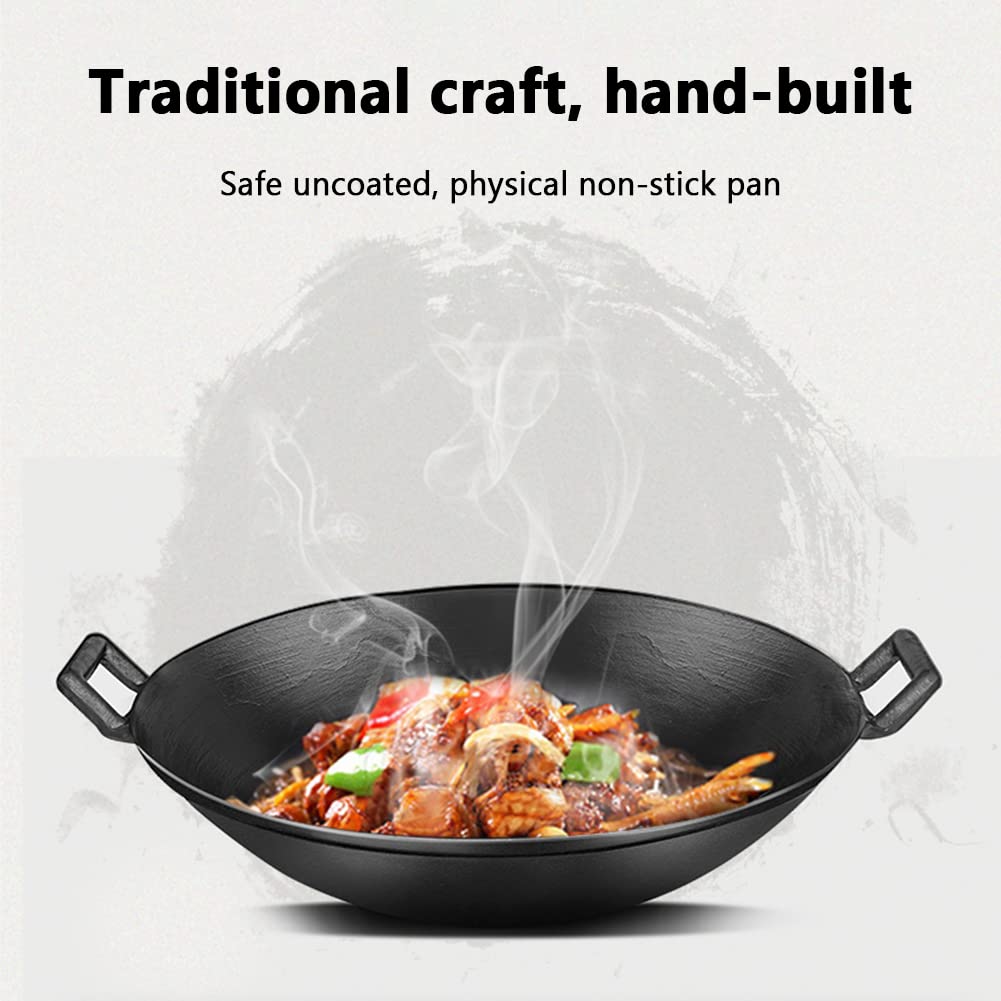 Wok Antiaderente, Grande capacità, Non Rivestito, ghisa, Addensato, Vecchio Stile, Wok Cinese, fornello a Gas, fornello a Legna Generale,42cm