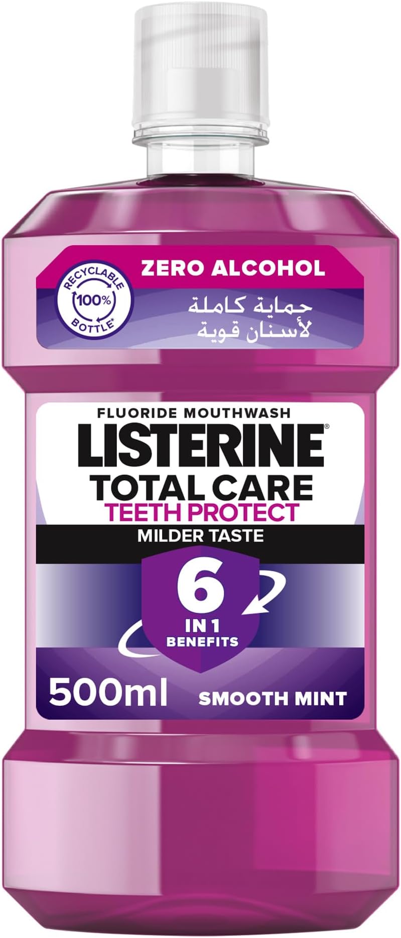 Listerine Total Care Zero Alcohol Mouthwash Smooth Mint 500 ml - Complete Oral Care Solution for Fresh Breath, Healthy Gums, and Strong Teeth with Alcohol-Free Formula