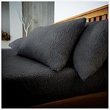Fluffy Teddy Fleece Pillow Cases 2 Pack, Plain Thermal Teddy Bear Stitch Bedding Pillowcases, Polyester Fabric Super Soft Bed Pillow Cover, Charcoal, 50 Cm x 75 Cm