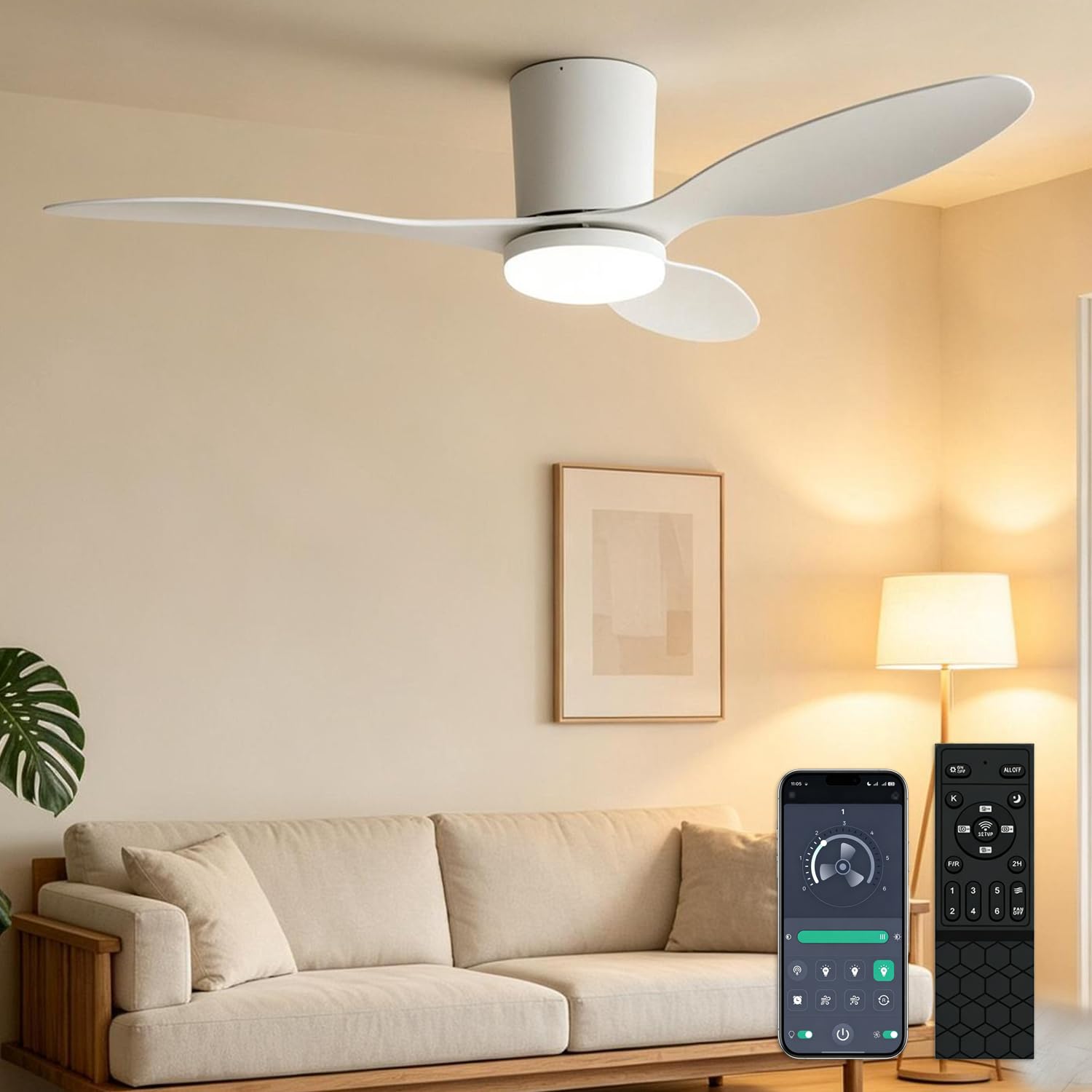 100CM Ventilatore da Soffitto, Ventilatore da Soffitto con Lampada e Telecomando 6 Velocità Reversibile, Lampada da Soffitto Silenziosa con Ventilatore, LED Fan Plafoniera con Luce, Timer