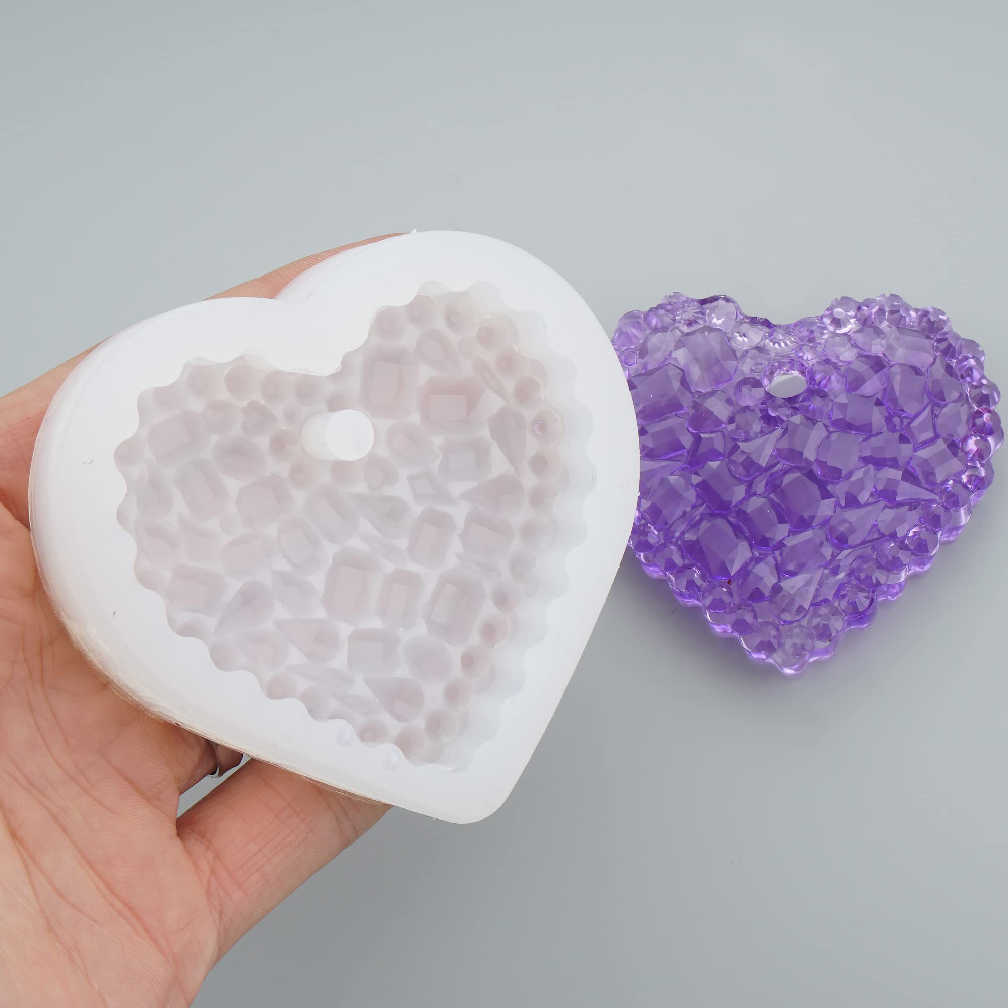 Druzy Crystal Pendant Silicone Resin Molds - Keychain, Tag, Jewelry Casting, DIY Craft Molds (Heart)