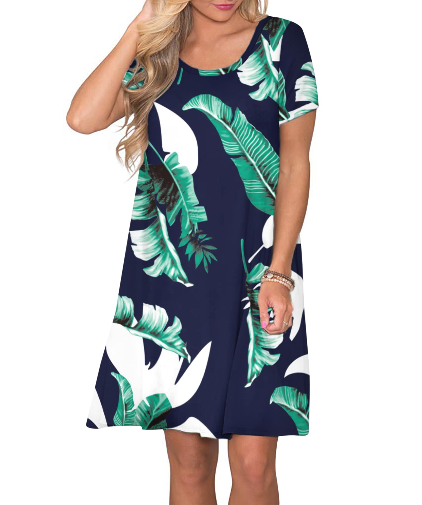 AUSELILY Abito Estivo Donna T-Shirt Casual Vestito a Manica Corta Abiti Corto con Tasche Scollo a Rotondo