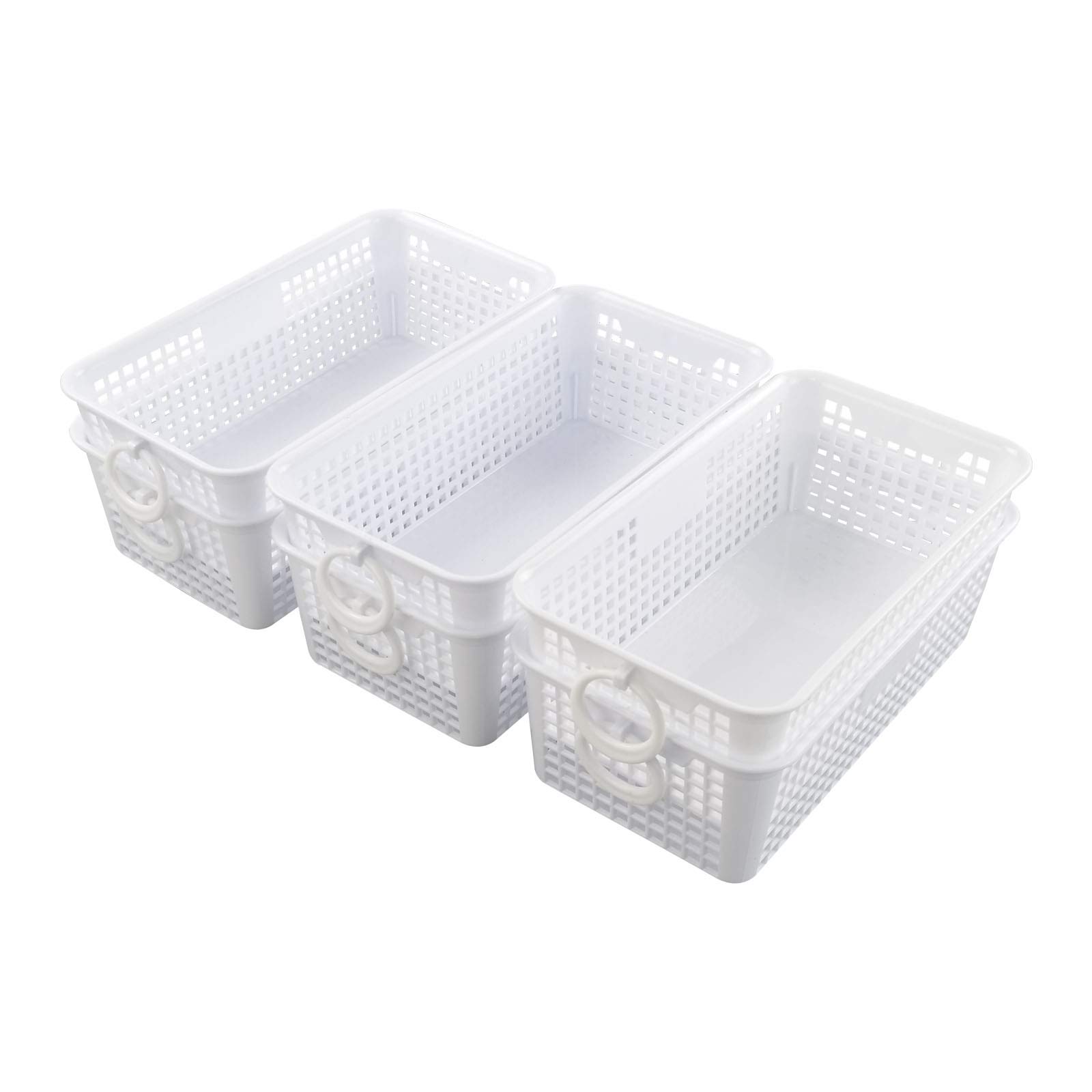 Cadine Lot De 6 Paniers En Plastique Effet Rotin Blanc - Paniers De Rangement Aérés Et Solides 25,3 X 19,5 X 10,4 Cm