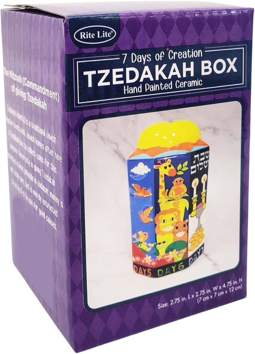 Rite Lite 7 Days Of Creations Ceramic Charity Tzedakah Box For Kids and Adults Alike Shabbat 5.00" h