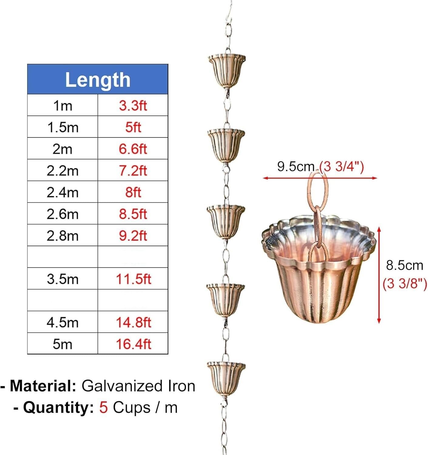 Captador de Agua de Lluvia para Exteriores, Decoración de Exteriores Bells, bajante de Repuesto Antiguo for jardín, Patio, canalón colector de Agua de 1 m