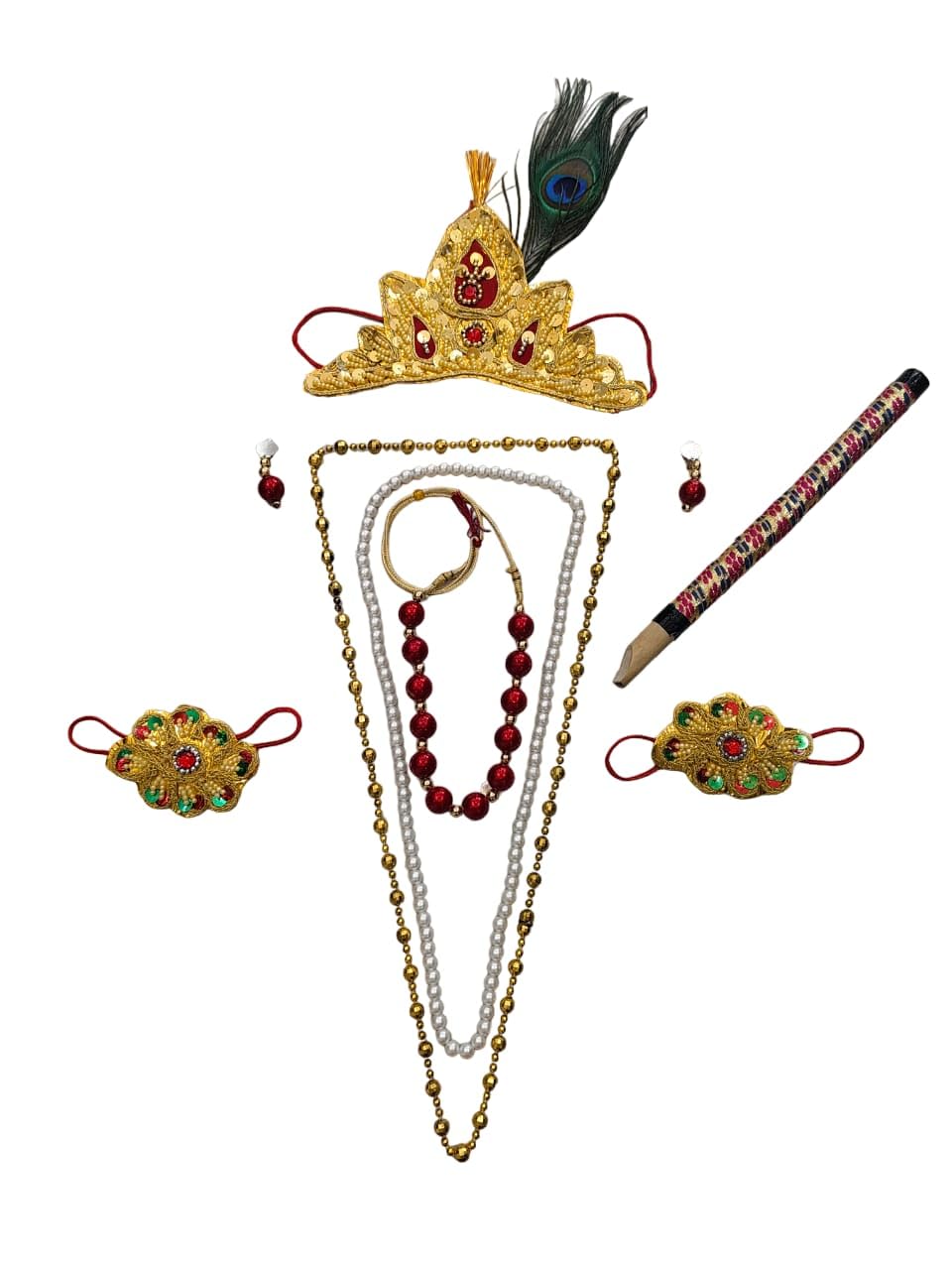 BookMyCostume Plastic Fancy Dresses Traditional Krishna Jewellery for Kids/Janmashtami/Krishna Accesory Jewellery for Kids/Infant Bal Gopal/Kanha Accessories/Bal Krishna Mukut/Krishna Jewellery Set.