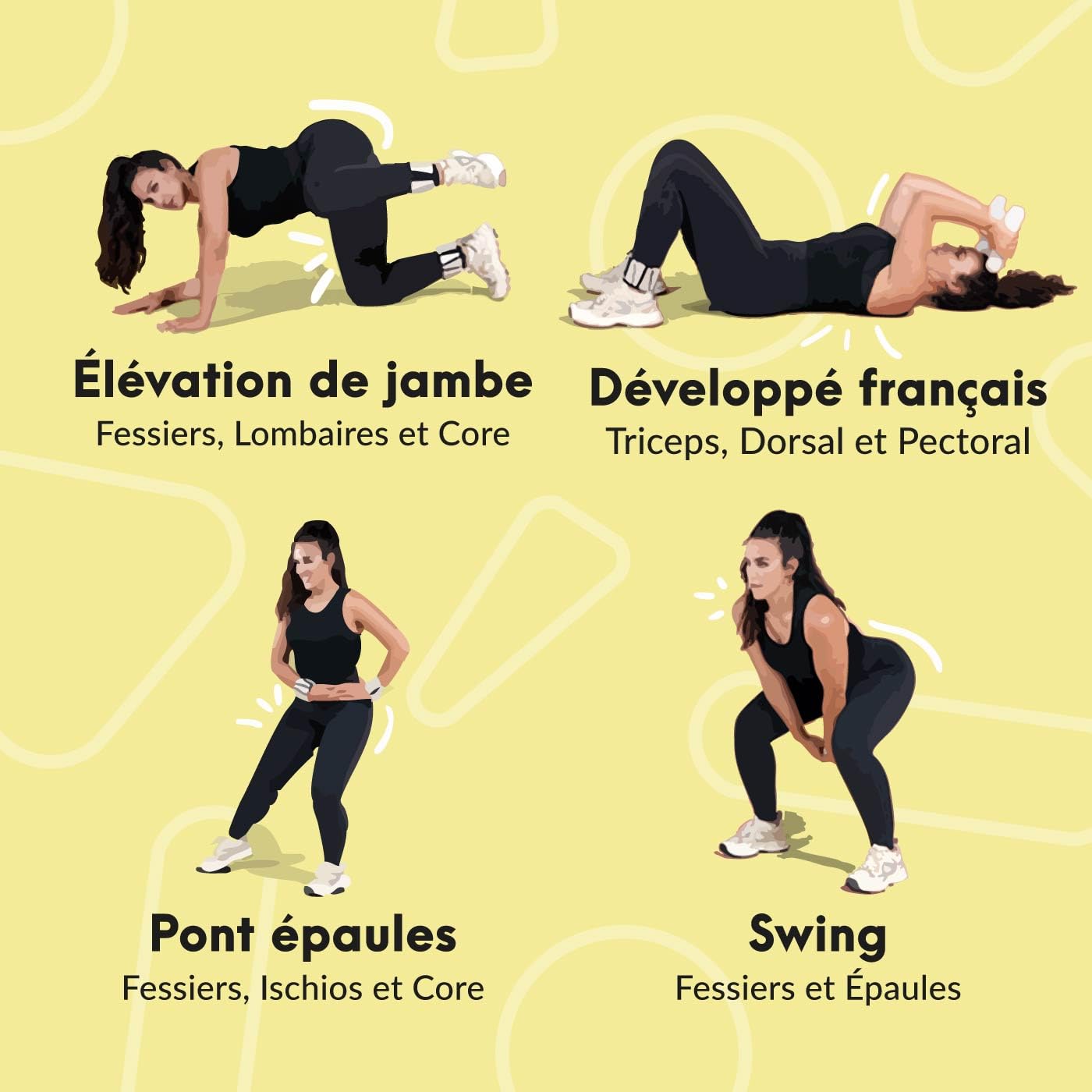 FITFIU Fitness SHAPES KIT - Pack de 4 accessoires sportifs 1 kettlebell 2 dragonnes 2 haltères 2 disques coulissants 1 élastique en acier en silicone blanc SHAPES COLLECTION
