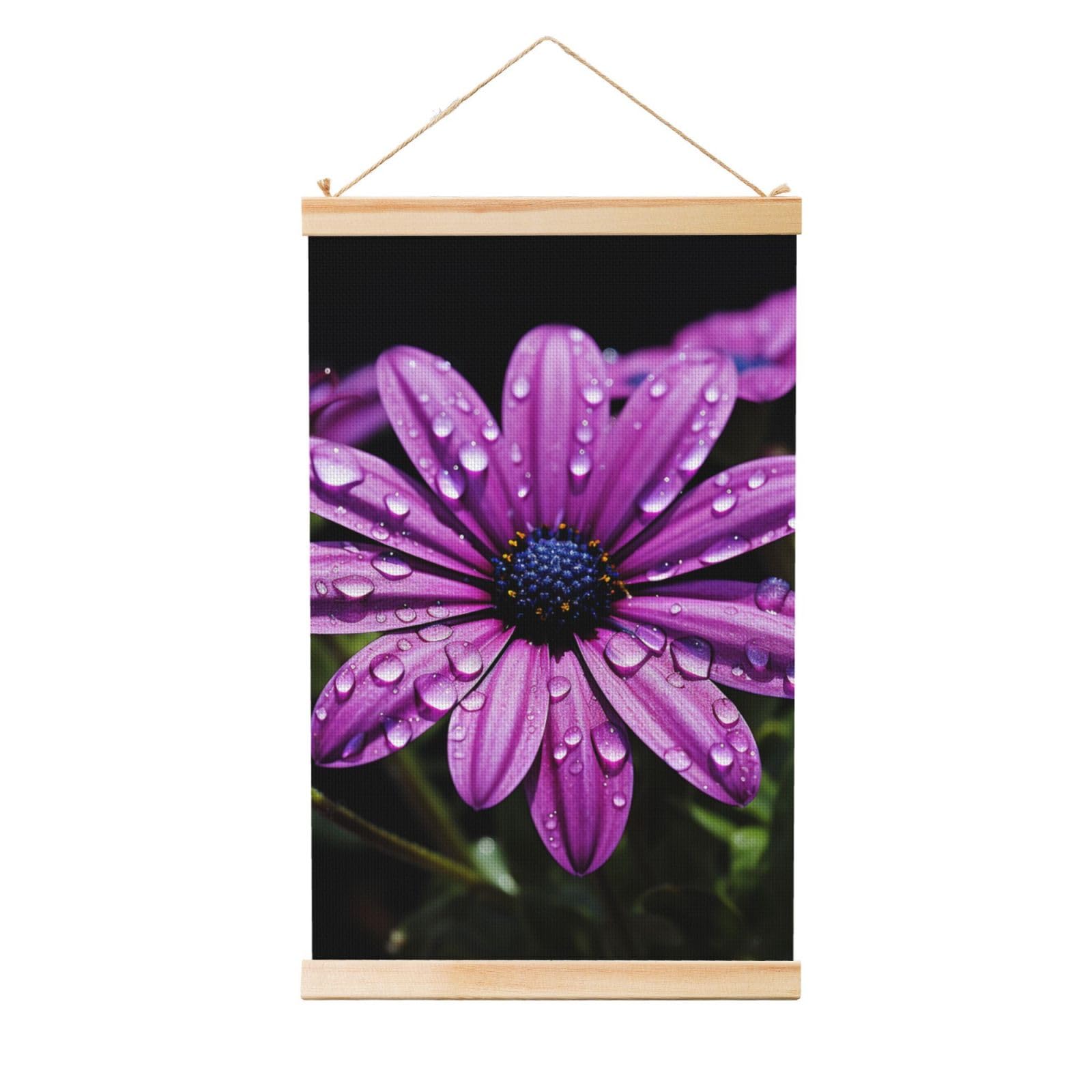 Purple Daisy Poster Wooden Shaft Hanging Poster Wall Hanging Banner Canvas Artwork with Wood Frames 36"x24" Modern Artwork Decor Ready to Hang Wall Art for Home Decor Scroll Painting