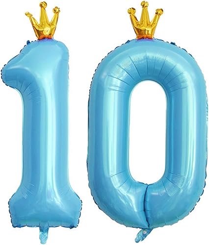 Globos azules del número 10 de 40 pulgadas para cumpleaños, decoraciones de cumpleaños número 10 para niños y niñas, suministros de fiesta de