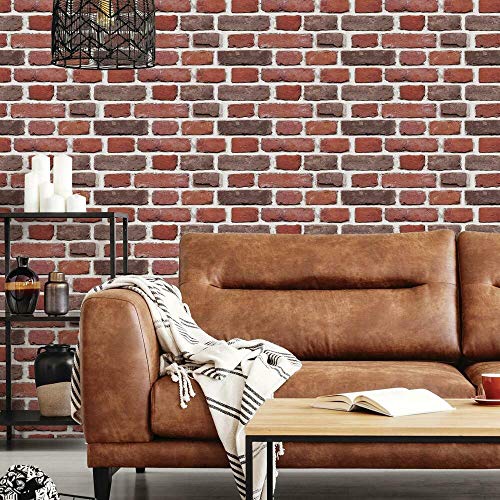 RoomMates Red Brick Peel and Stick Giant Wall Decals, Red, Brown, Gray