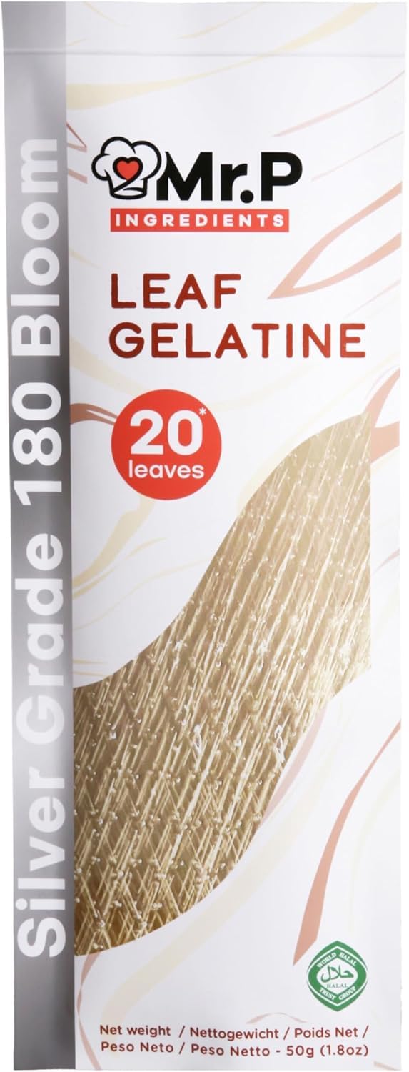 Mr.P Ingredients Beef Gelatine Leaf 20 Leaves 50 gr Silver Grade 180 Bloom