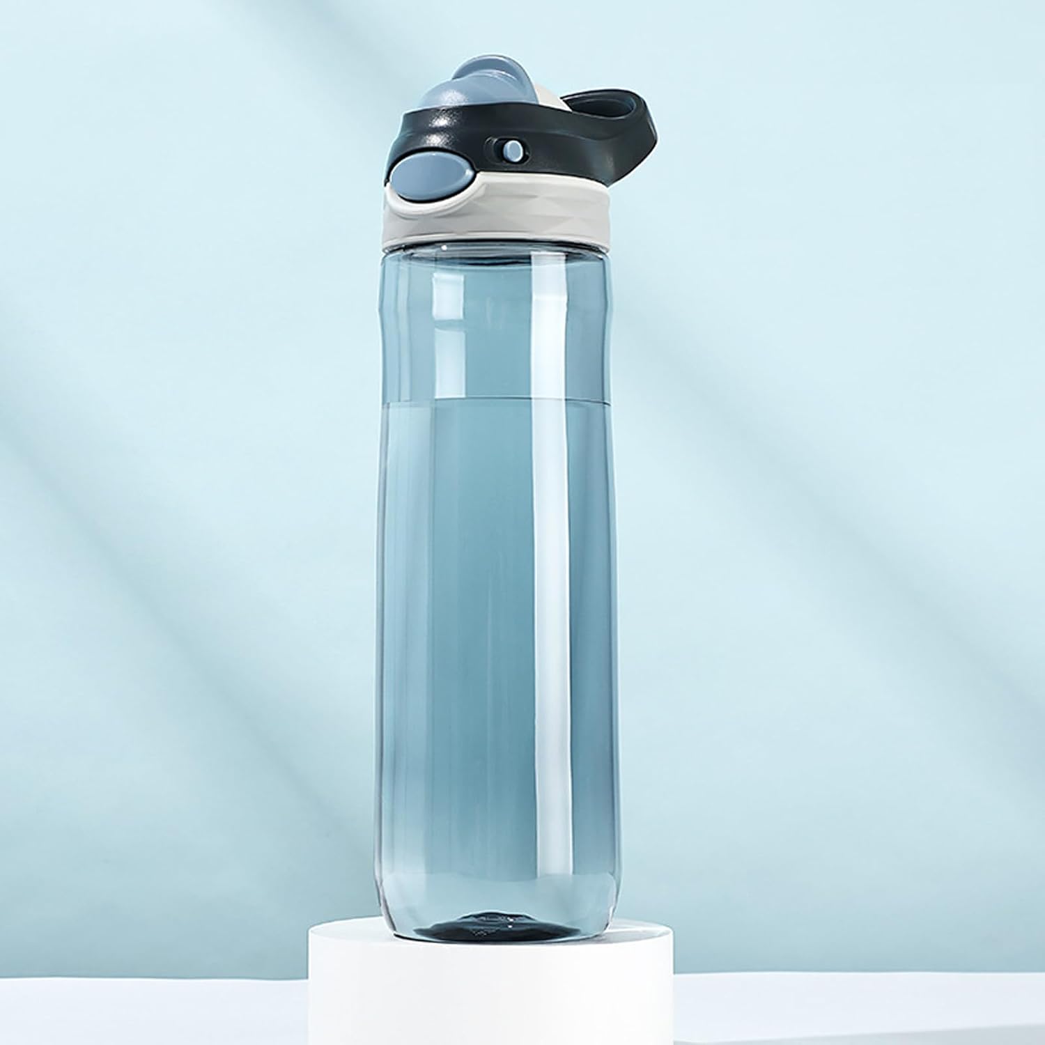 Sky Water Bottle No Straw, BPA FREE TRITAN, Lock Button Has Handle Clear Bottles, Wide Mouth Easy Clean for Women Office Travel Yoga, 24oz (750ml)