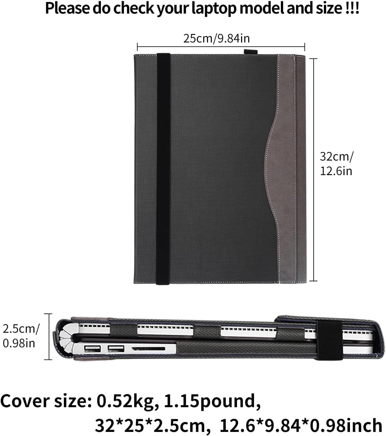Suitable for Microsoft Surface Book 3/2/1 13.5-inch Protective case, Single Screen Protective Leather case, PU Shell Screen Part Protective Cover with Bracket and Non-Slip Shell (Dark Gray, 13.5)
