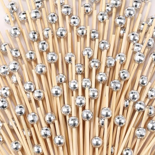 200 Pcs Cocktail Picks Silver Disco Ball Decor Skewer for Appetizers