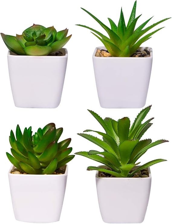 4 PCS Artificial Plants, Mini Fake Succulent Plants Potted, Artificial