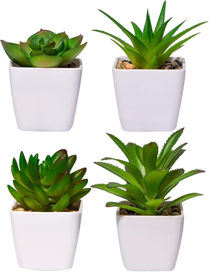 4 PCS Artificial Plants, Mini Fake Succulent Plants Potted, Artificial Plastic plants Indoor