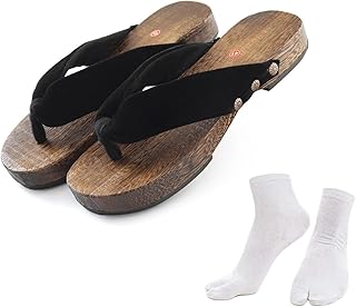 Anime Cosplay Men Wooden Clogs with Tabi Socks Japanese Geta Sandals Traditional Kimono Slippers
