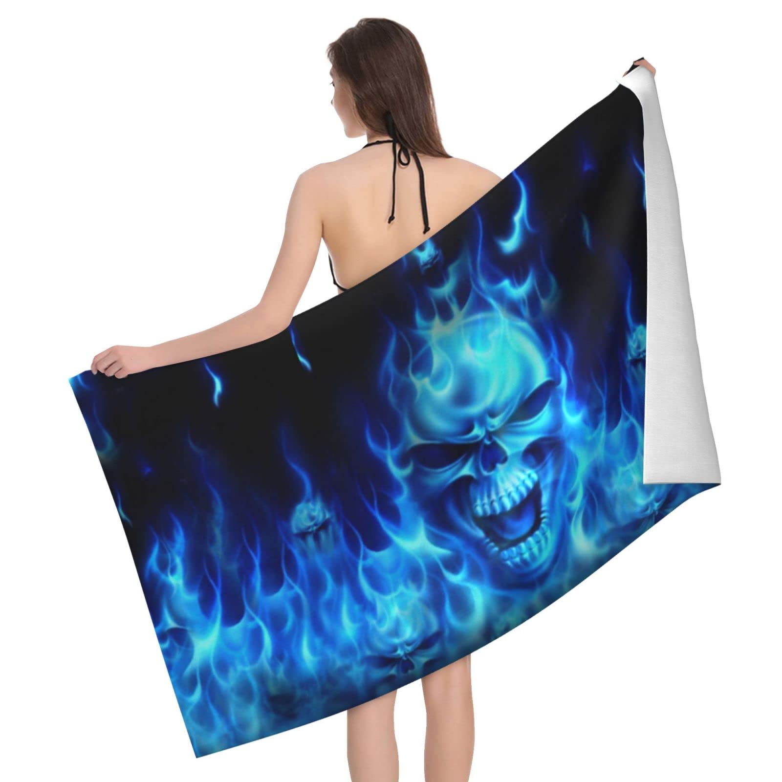 Lawenp Scary Skulls Pattern Beach Towel, Lightweight Sand Free Quick Dry Microfiber Absorbent Bath Towel for Kids, Adults, Swimming, Bath, Yoga, Pool, Travel, Camping 32"X52"