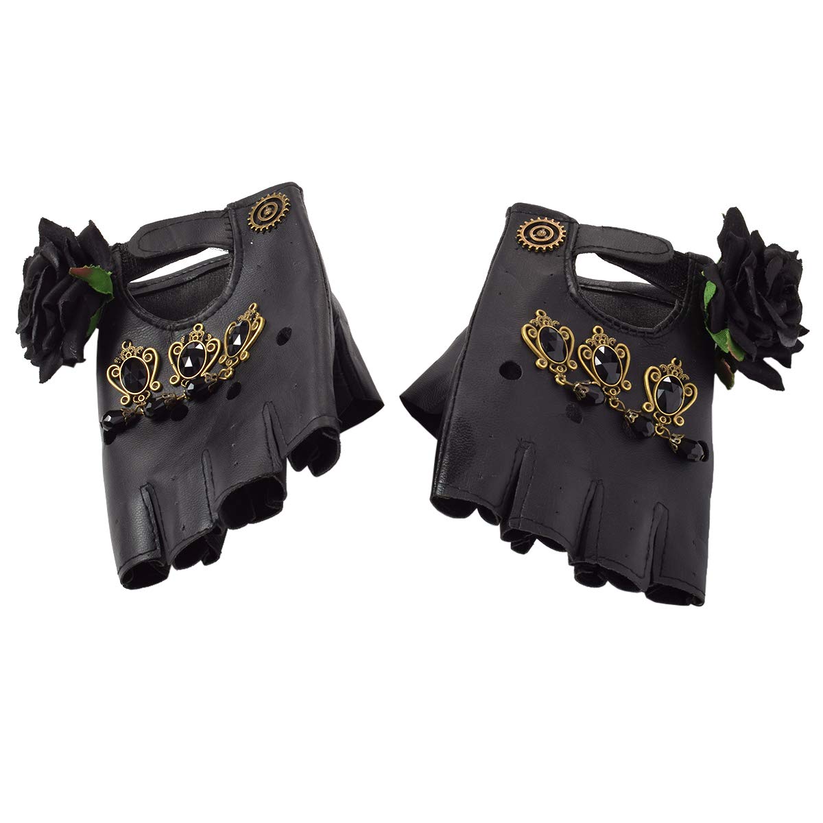 GRACEART Steampunk Gloves Gothic Women Fingerless Mittens (Rose)