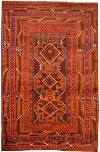 Herat Oriental Afghan Hand-Knotted Semi Antique Tribal Balouchi Rug, 5-Feet 10-Inch by 8-Feet 9-Inch, Red/Navy