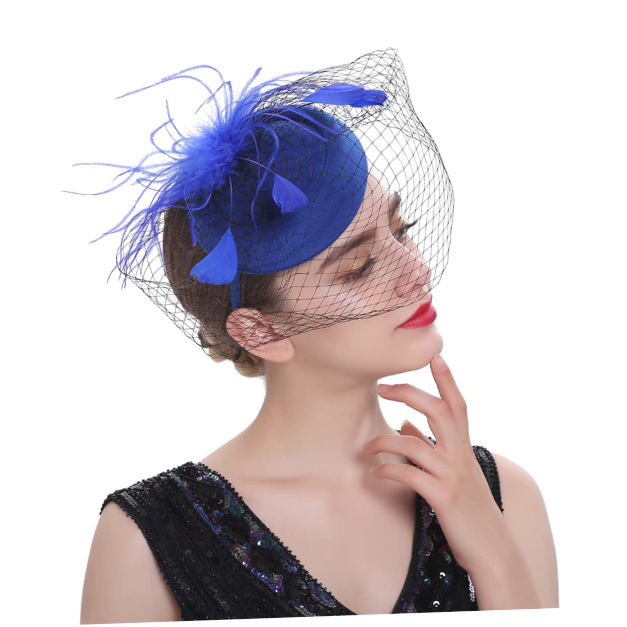 3pezzi Fascinator Elegante da Donna con Velo Piume Accessorio per Cerimonie e Tea Party Stile Vintage per Matrimonio e Feste