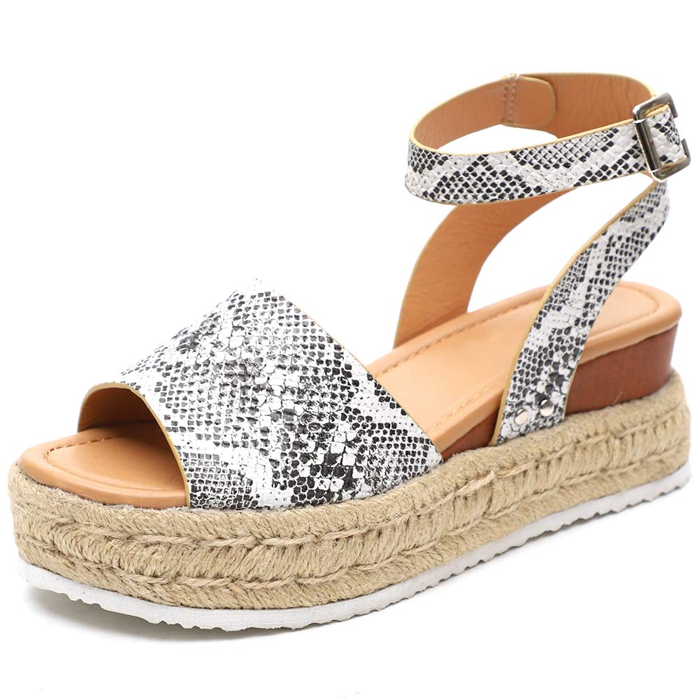 Athlefit Women's Espadrille Wedge Sandals Ankle Strap Buckle Platform Sandals Size 10.5 Python
