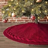 LimBridge Christmas Tree Skirt, 48 inches Cable Knit Knitted Thick Rustic Xmas Holiday Decoration, Burgundy