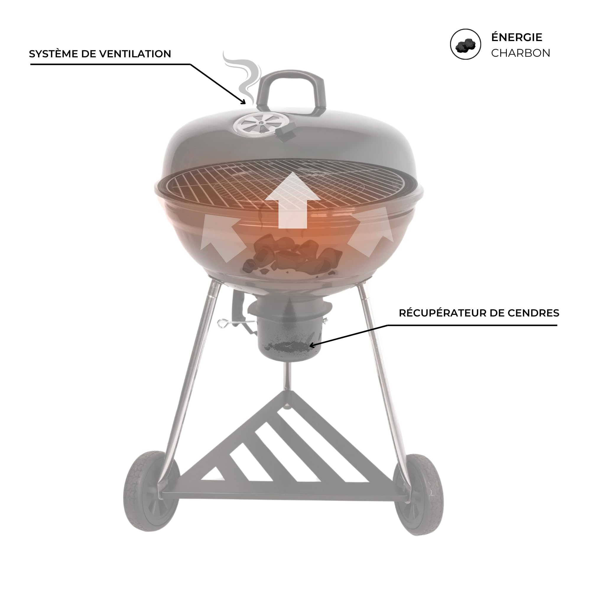 CH041T - Barbecue a carbone 54,5 cm, colore: Nero