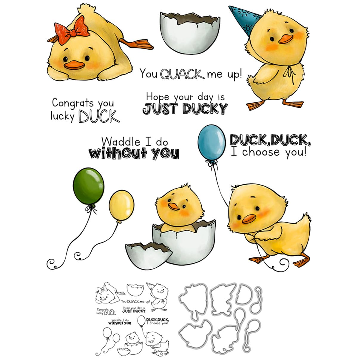 Duck Eggshell Balloon Clear Stamps and Metal Die Cuts for Card Making — image 1