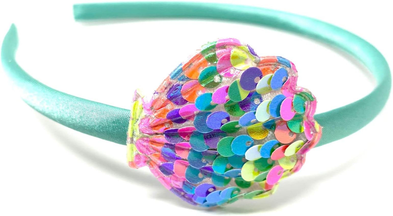 Kids Mermaid Headband – Rainbow Sequin Shell Hairband for Girls – Sparkly Mermaid Costume Accessory for Parties, Dress-Up, Birthdays & Playtime