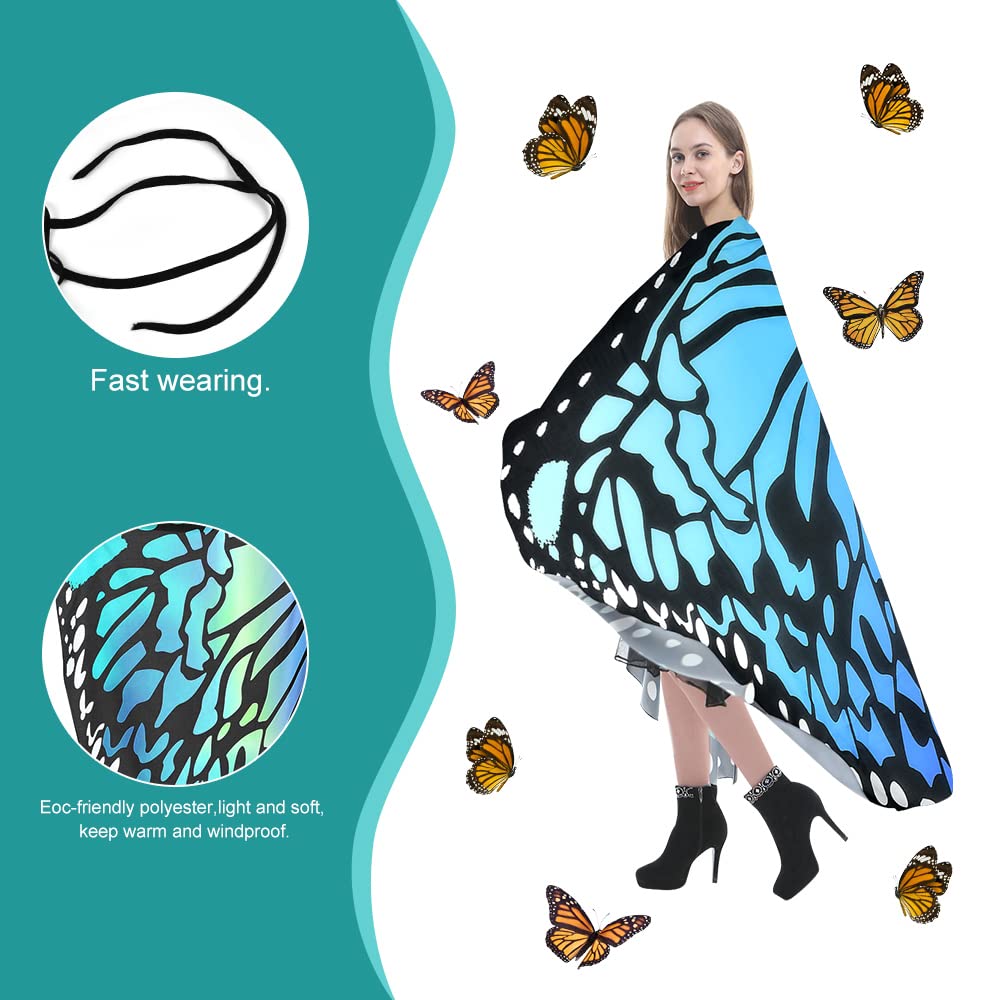 Damen Schmetterling Kostüm Schmetterlingsflügel Faschingkostüme Schmetterling Kostüm Schal Poncho mit Damen Spitze Maske, Schmetterling Haarreif für Party Weihnachten Kostüm Cosplay
