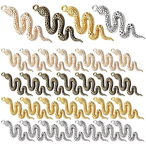 Hmjpng 32pcs Snake Charms Alloy Cobra Snake Pendant Charms Animal Charms for Bracelets Necklaces DIY Jewelry Craft Making Supplies,4 Colors Cover