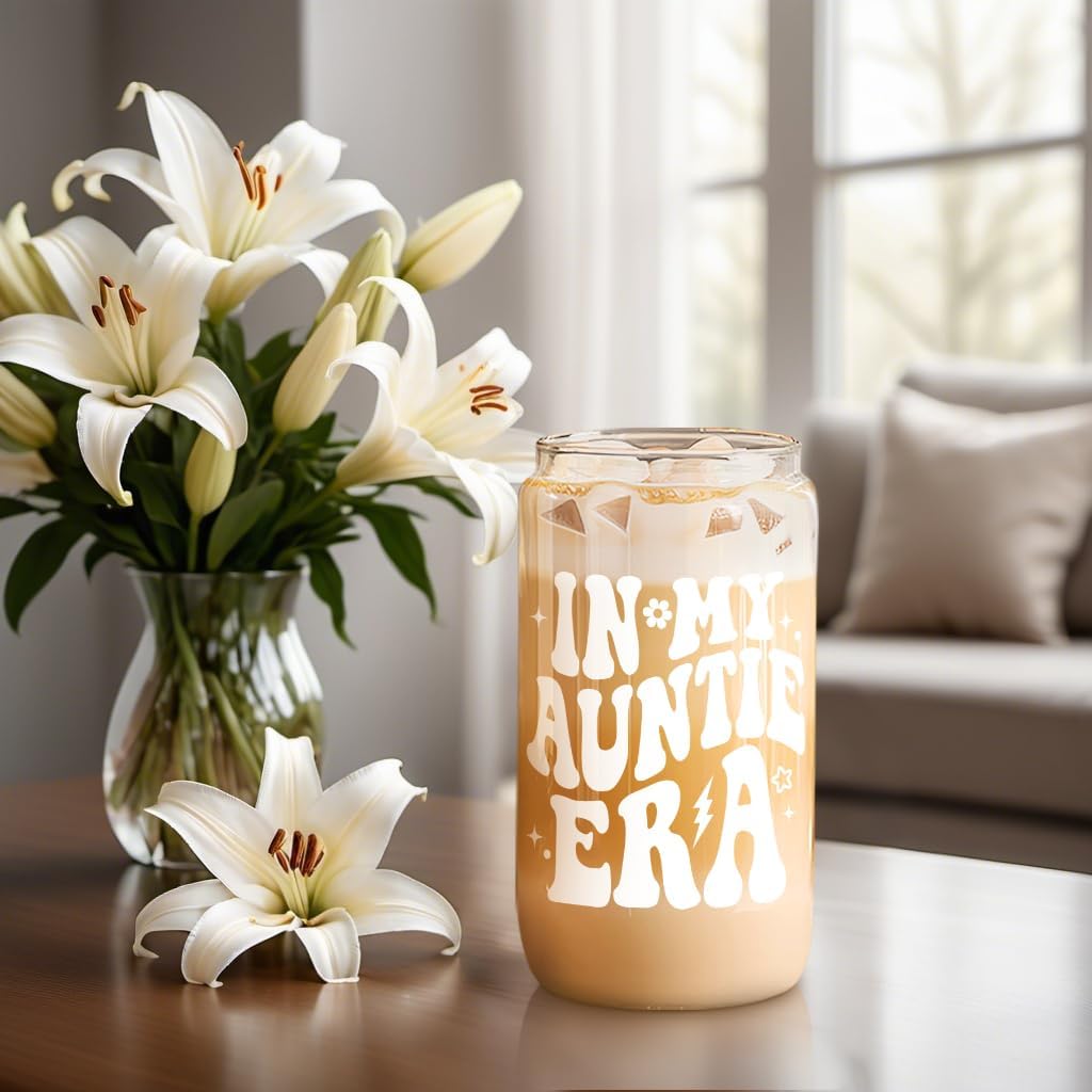 Fairy's Gift Aunt Era Cup Tumbler, Cute 16 oz Iced Coffee Glass Cup w/Lid Straw, Aunt Gifts Ideas, Valentines Day, Birthday Presents for Best Auntie, New Aunty, Cool Auntie Gifts from Niece Nephew - Image 9