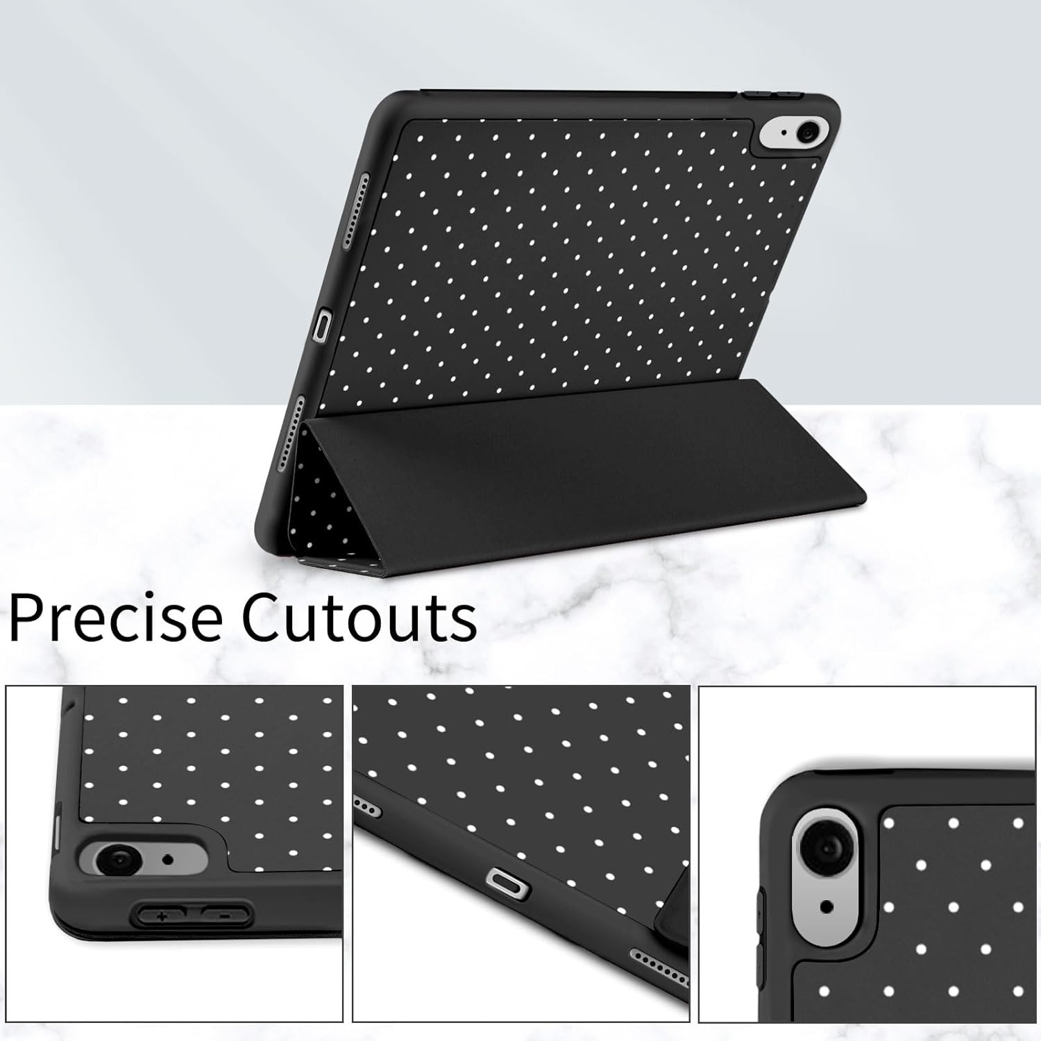 Fycyko Compatible with iPad (A16) 11th Generation 11 Inch 2025 Case, Slim Stand Cover for iPad 10th 10.9 Inch 2022 with Pencil Holder, Cute Polka Dot Aesthetics Design Protective Cover-Black