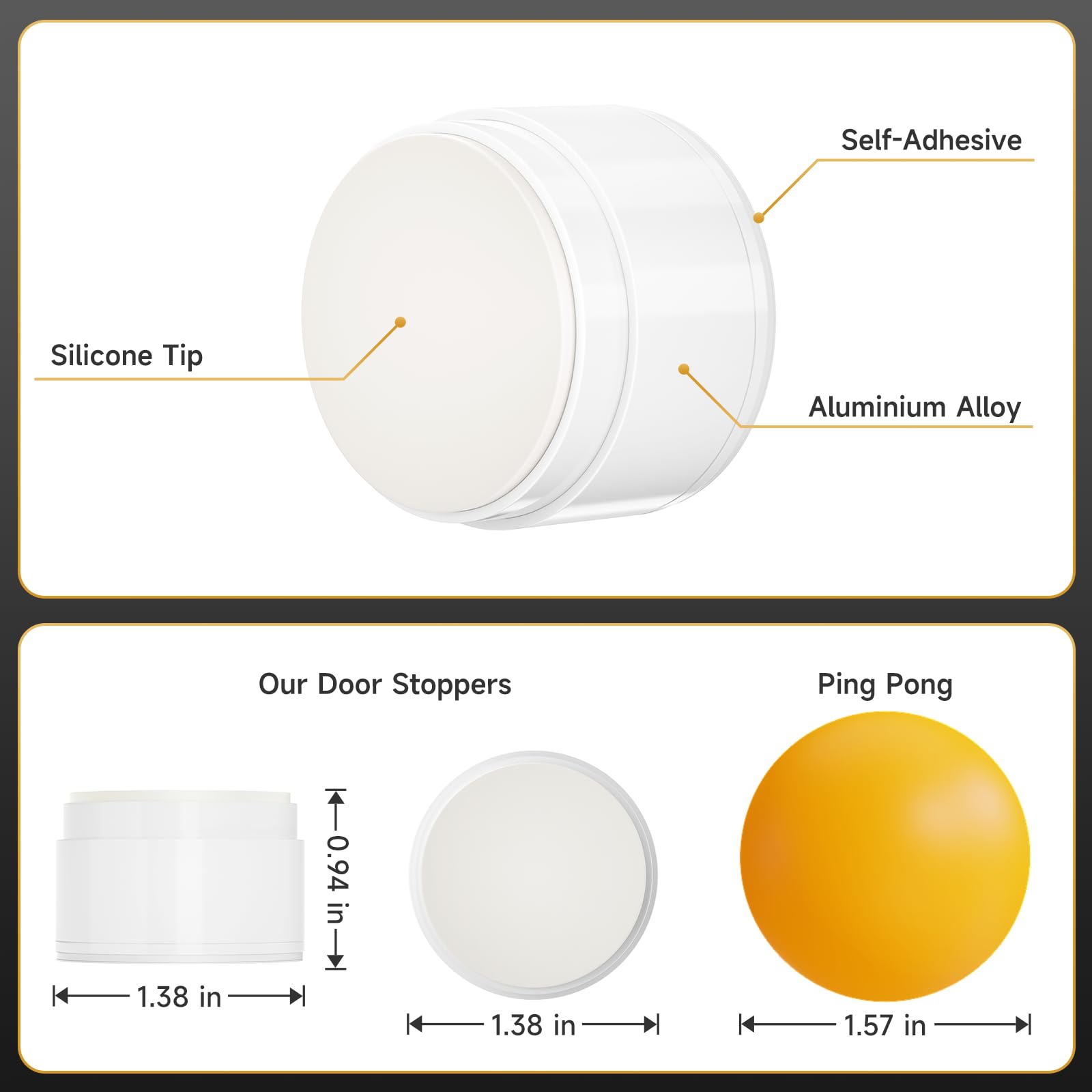 Lot de 4 butées de porte pour protection murale avec adhésif, protection murale en aluminium, technologie d'absorption des chocs, pare-chocs de porte pour murs, 3,5 cm de diamètre, 2,4 cm d'épaisseur