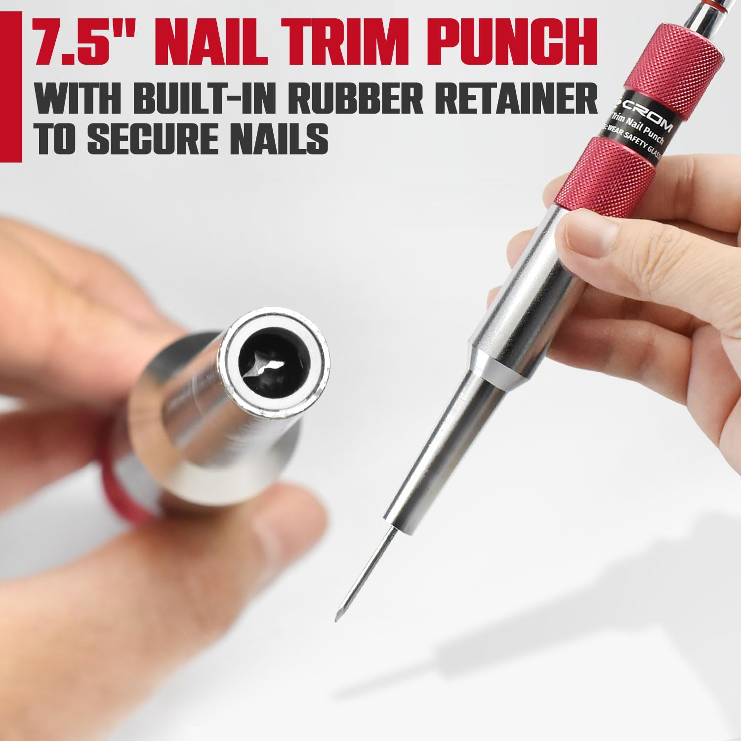 CROM Trim Nail Punch - Help Drive Trim Nails While Protecting Fingers from Hammer with Trim Nail Driver (2-Piece Set)