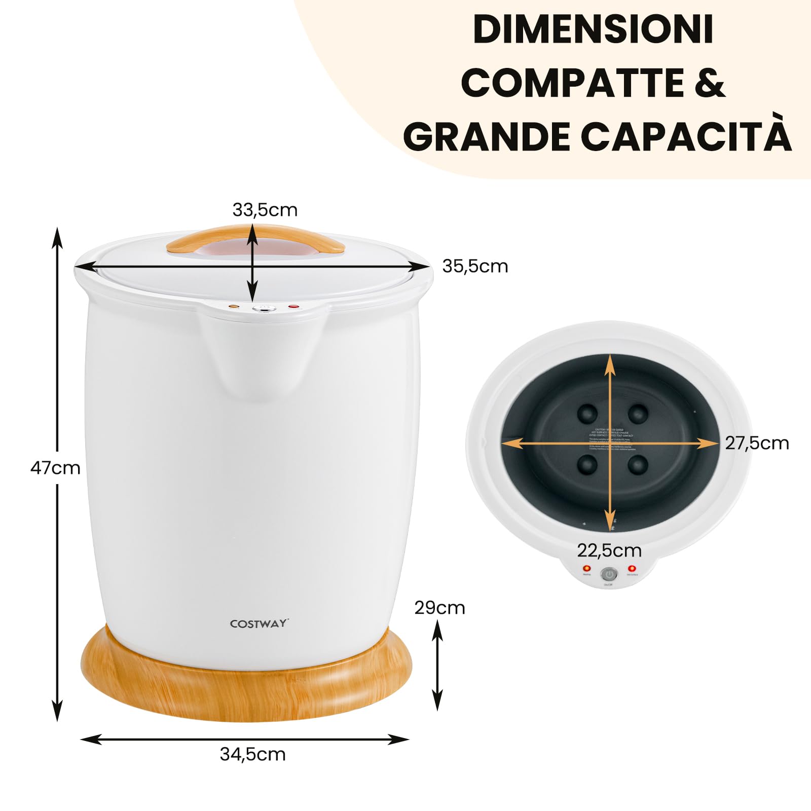 COSTWAY Scaldasalviette a Secchio, Scalda Asciugamani Grande capacità 20L con Porta Profumo, Scalda Asciugamani Portatile per Spa con Spegnimento Automatico, Adatto a 2 Asciugamani da Bagno