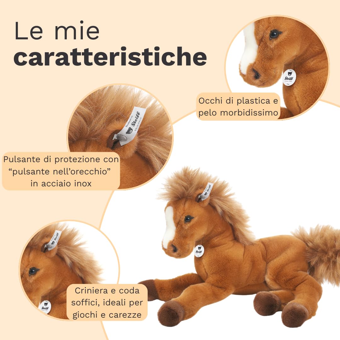 Steiff Peluche Holsteiner Fenny snodato, animale di stoffa con occhi in plastica per bambini e bambine, pupazzo di 35 cm, marrone chiaro, 070082