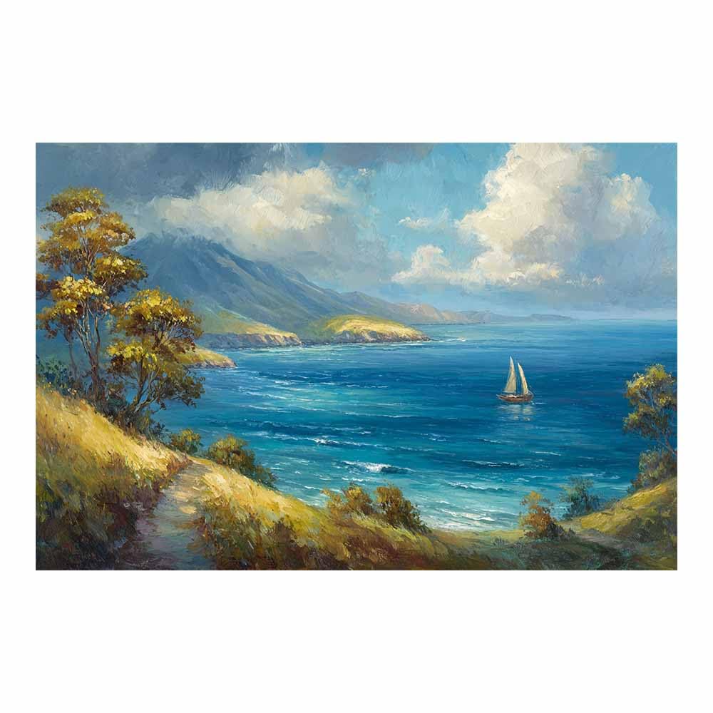HOQIU Canvas Wall Art Coastsal Mountain SailBoats canvas art, art print, house decor, bedroom wall decor above bed, prints for living room.(Multicolor)-70x100cm Unframed