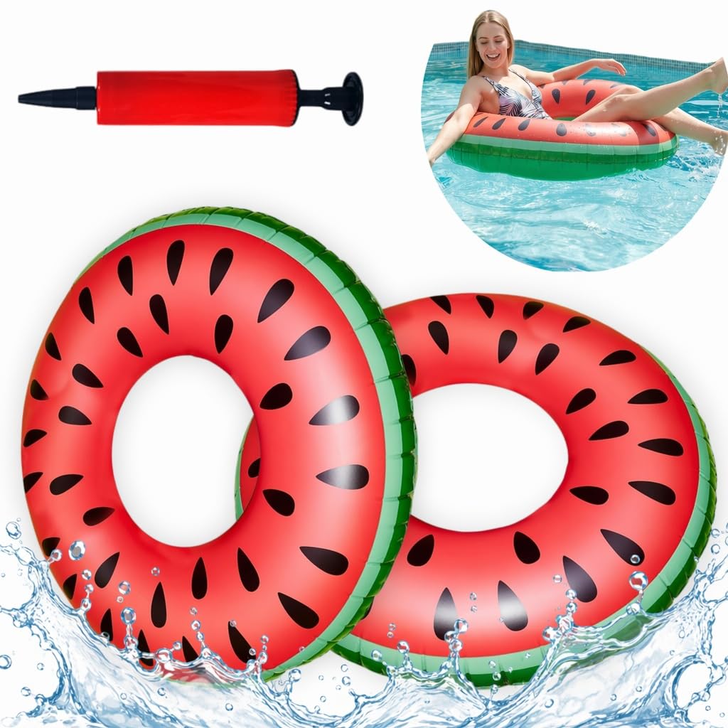 Rubber Ring for Swimming, 2Pcs Watermelon Swim Tube, 75cm Swimming Tube Pool Float Swim Rings with Pump for Summer Beach Party Pool Inflatable Swimmings Floats