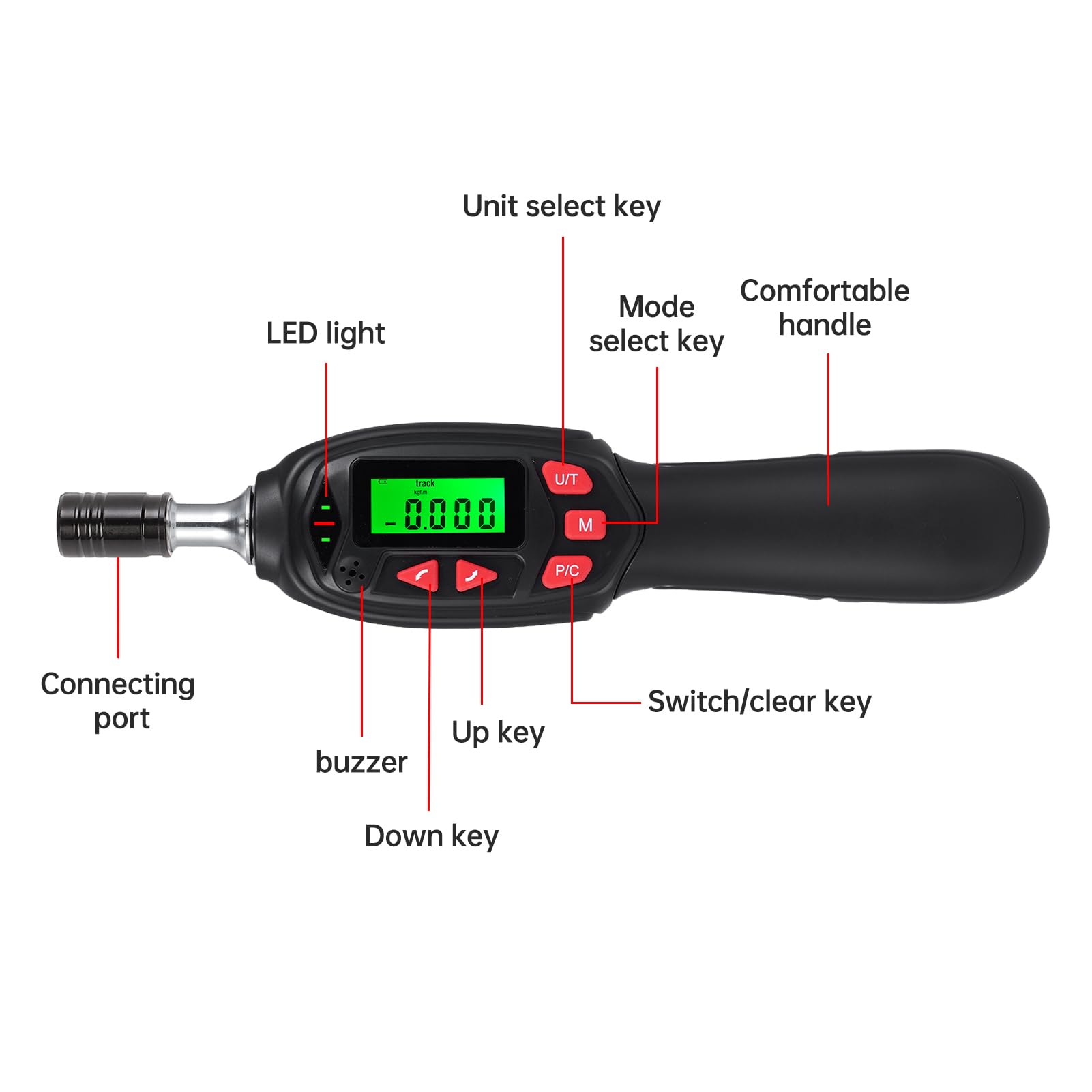 Luocute Cyfrowy Wkrętak Dynamometryczny, Napęd 1/4 Cala, Zakres 0,025–10 Nm, z Wyświetlaczem LCD, Tryby Wstępne Track Peak, 10 Nasadek Sześciokątnych, 19 Bitów Sześciokątnych, do (32 częściowy zestaw)
