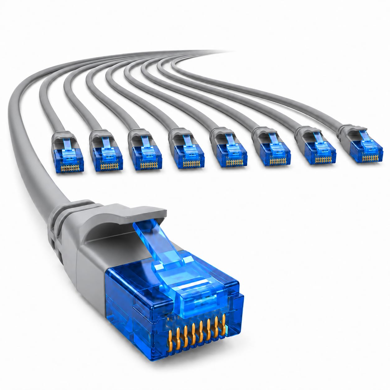 1aTTack.de 660349 Cat6 Cat.6 kabel sieciowy Cat 7,5 m - kabel krosowy cienki (mała średnica – bardzo elastyczny) 1000 Mbit/s – 10 sztuk – szary