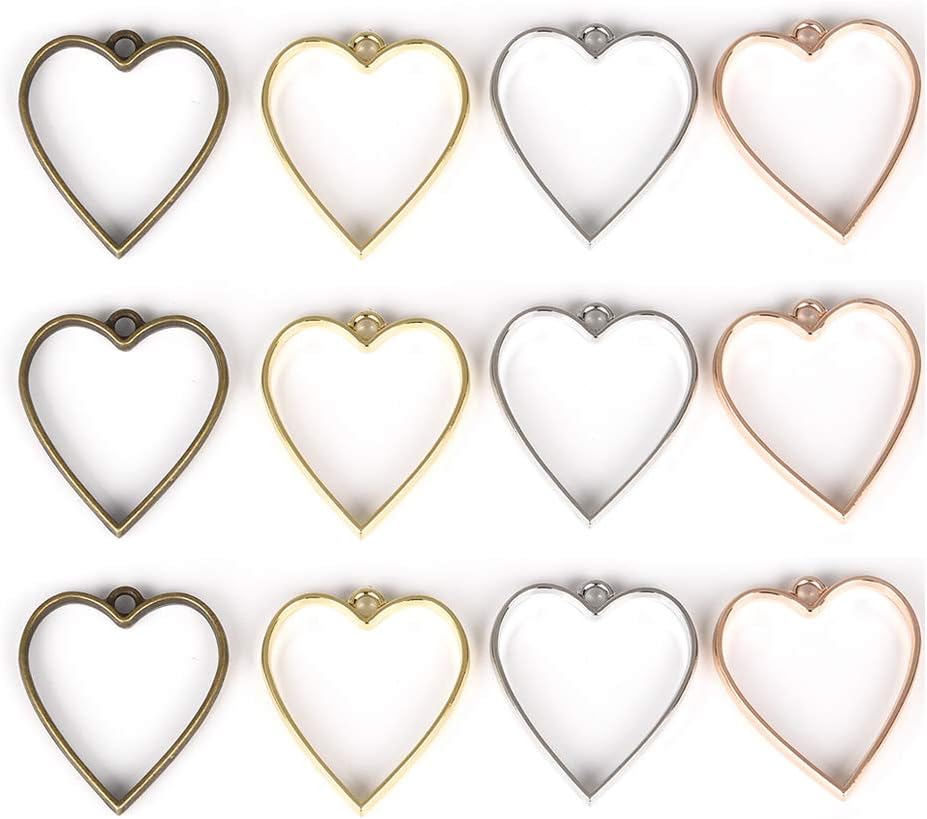 OBSEDE Heart Frame Pendants Bezel Charms Open Back Bezel Hollow Mold Pressed Flower for Resin Earring Necklace 20pcs