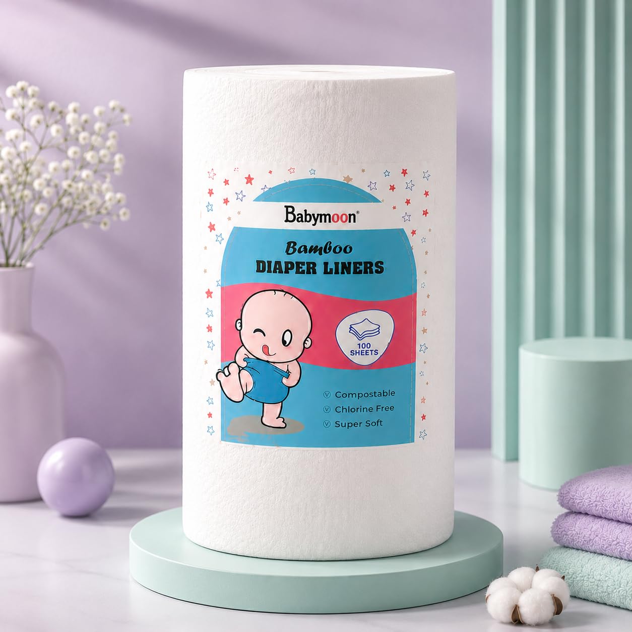 Babymoon Disposable Flushable Diaper Liners | Biodegradable Bamboo Nappy Diaper Liners -Set of 1-image-30