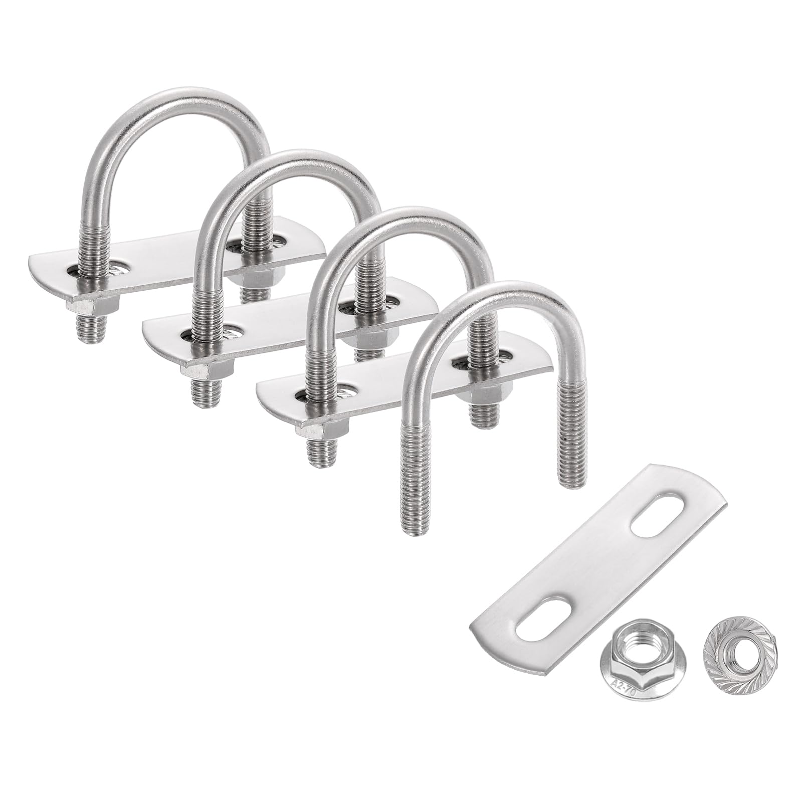 sourcing map 4 Set 1" Inner Wide Round U Bolts, 1-3/4" Length 304 Stainless Steel U-Bolts with Flange Hexagon Nuts, Frame Plates for Trailer, Automotive, (25mm W x 44mm L)