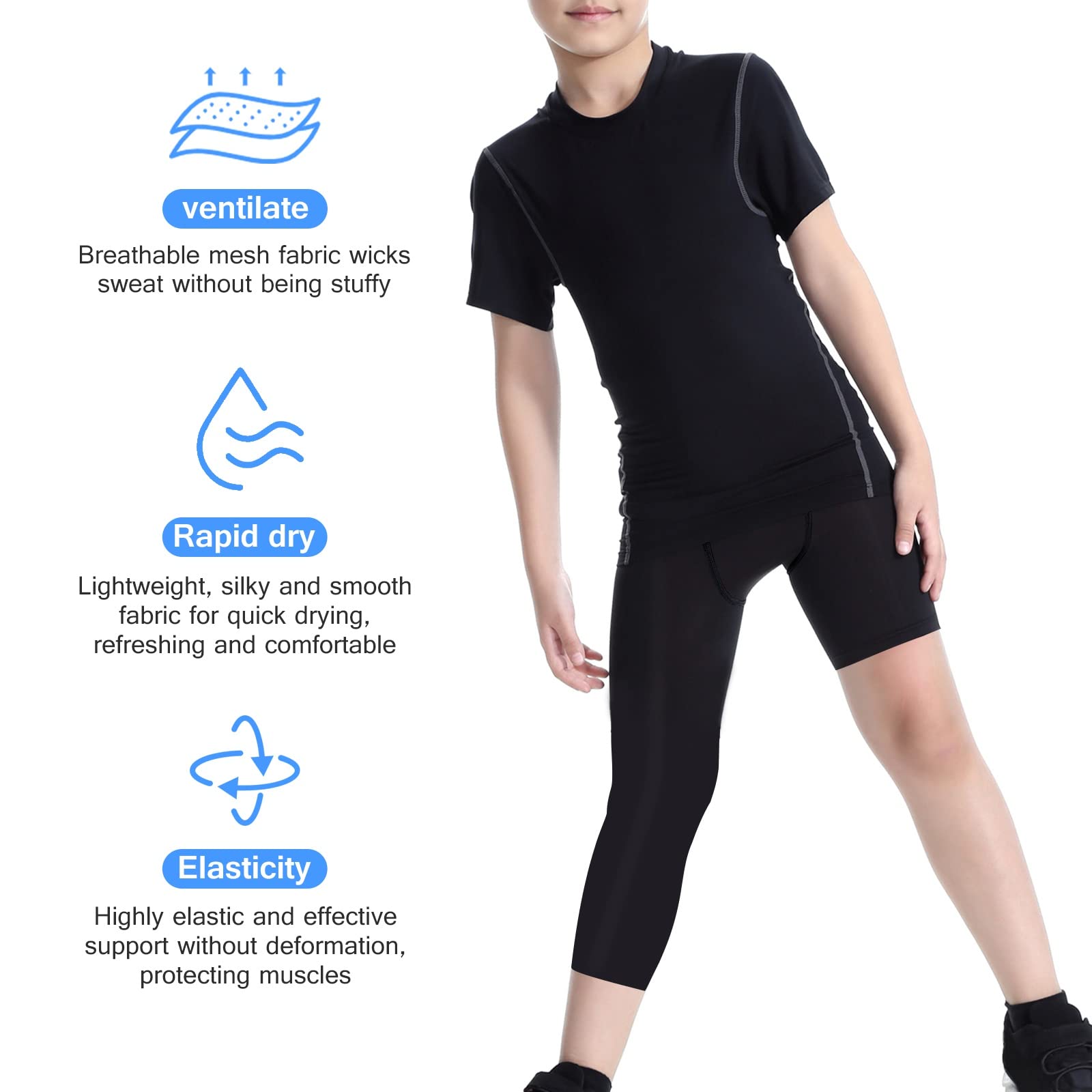 Pantalones de Compresión de Una Pierna para Niños Mallas 3/4 Baloncesto Deportivas Capa Base Fútbol Atlético