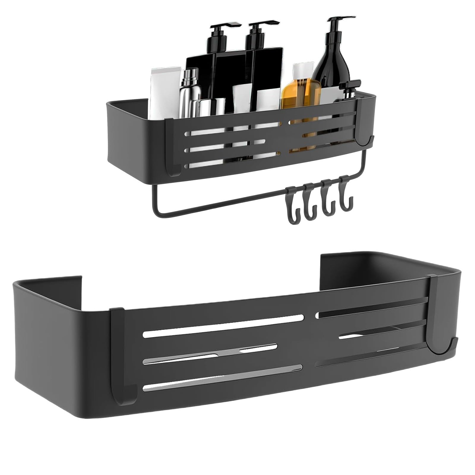 Shower Caddy with Suction Cup No Drilling Aerospace Aluminum Heavy Duty Organizer with Towel Bar Hooks Without towel