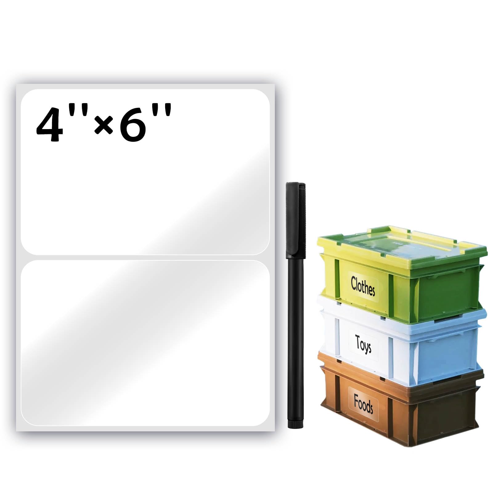 JIEHENG 100Pcs Clear Large Labels for Storage Bins,6x4 Inch Labels