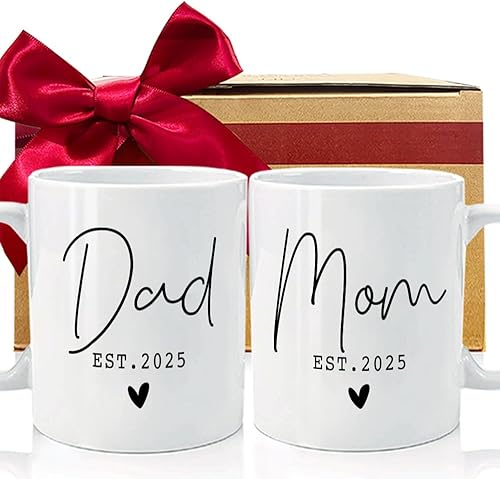 Miniatura 6 de CATABUBU Est 2023 Regalos para nuevos padres, regalo de taza de café para mamá y papá, juego de tazas de regalo para nuevos padres, anuncio de